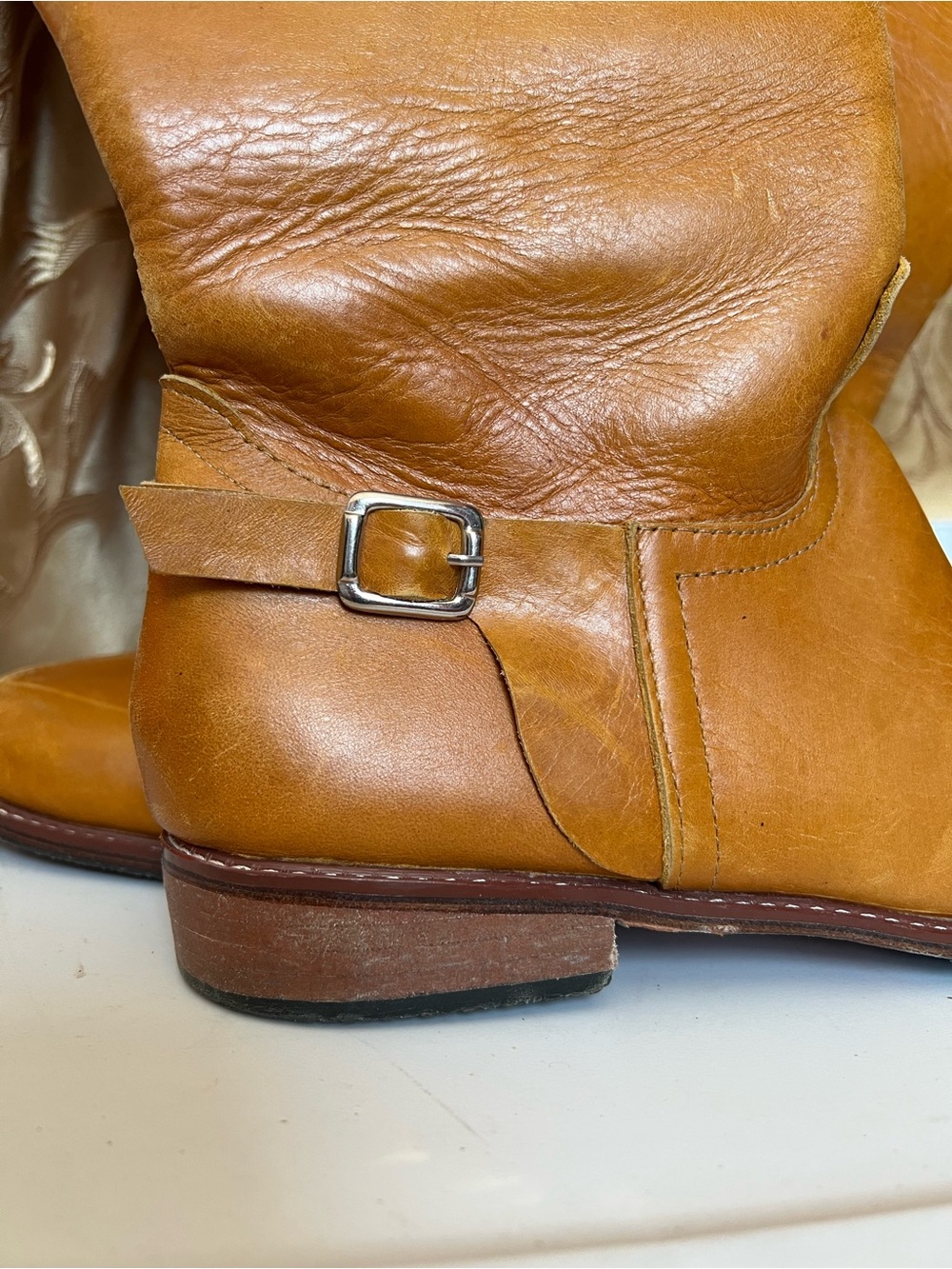 Size 9 Saddle Tan Leather Riding Boots | Silver Buckle Details | Like New - Picture 5 of 12